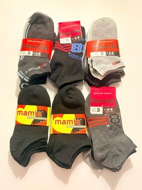 Power Club & Mamia Men's No-Show Sock 6-Pack - Black, Gray 18 Pairs
